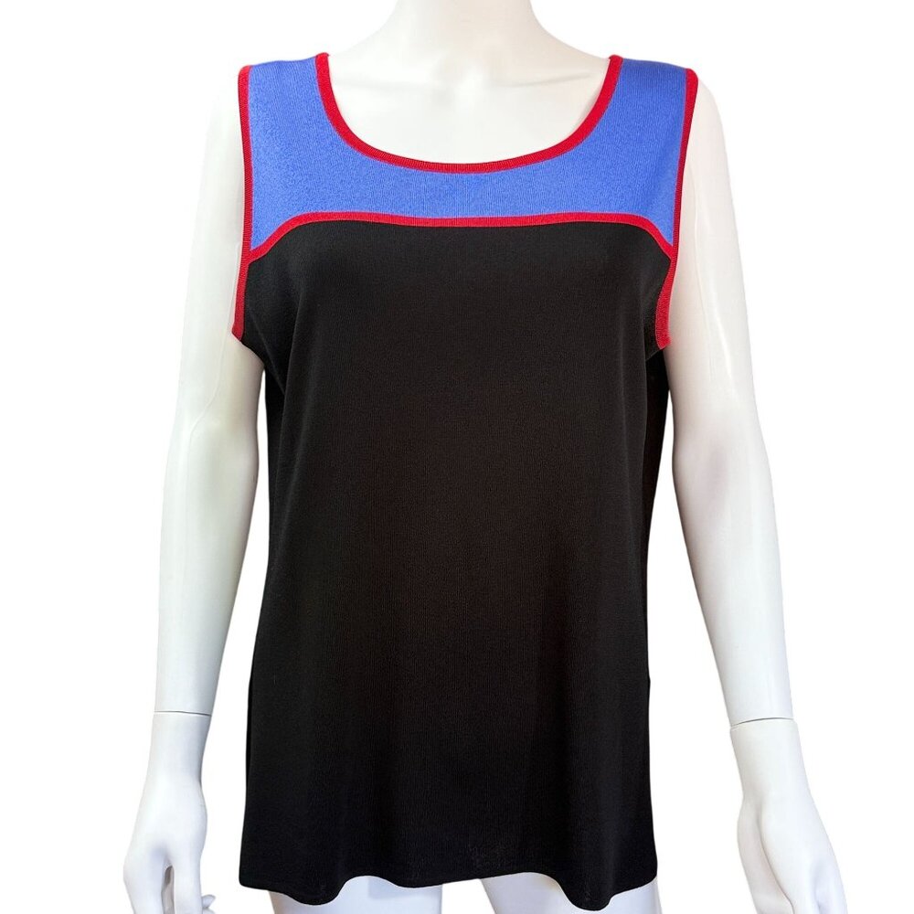 Exclusively Misook Womens Tank Top Colorblock Sleeveless Knit Black/Blue/Red XL